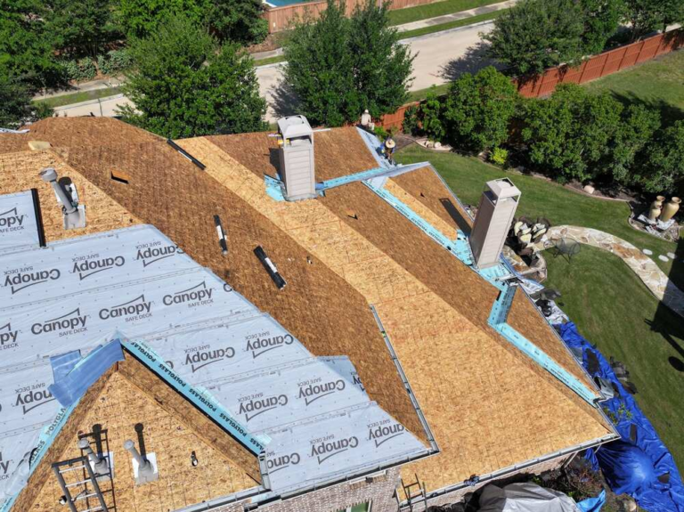 a bare roof being repaired